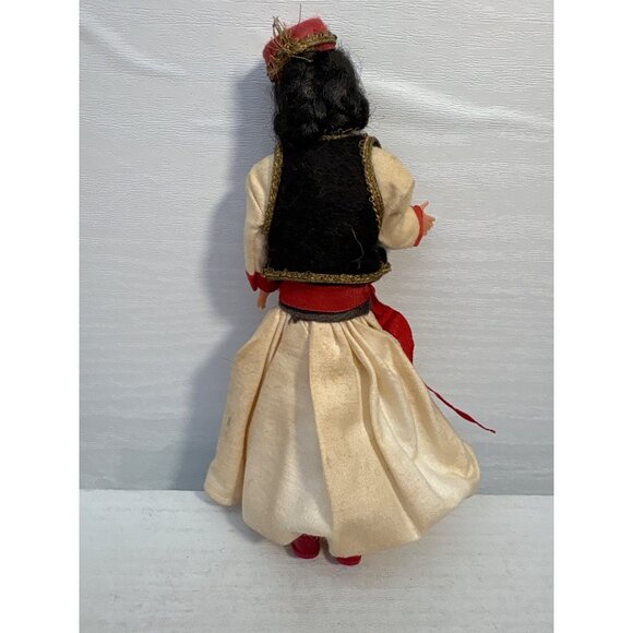 Vintage Folk Doll In Traditional Costume With Embroidered Details & Red Accents - Picture 5 of 7